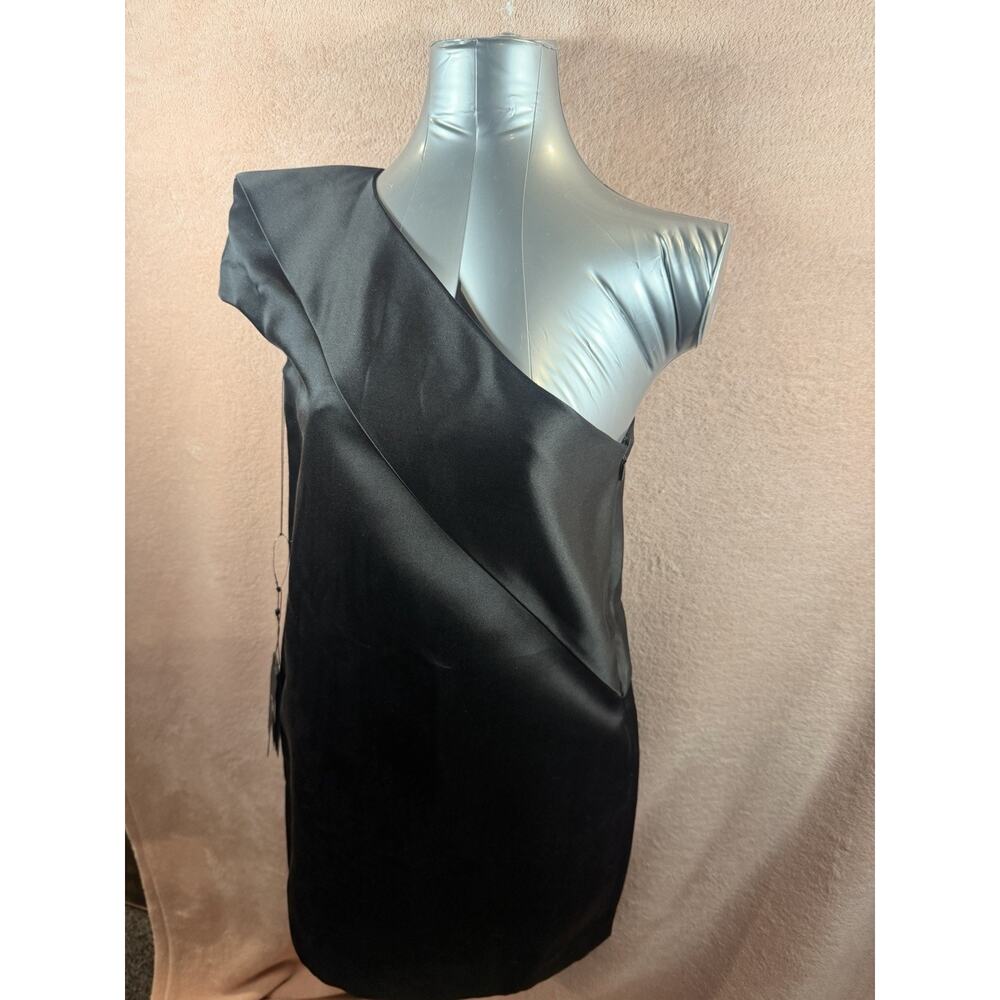 Saint Laurent Womens Mini Dress Black Silk One Shoulder Sexy Size 10 NWT